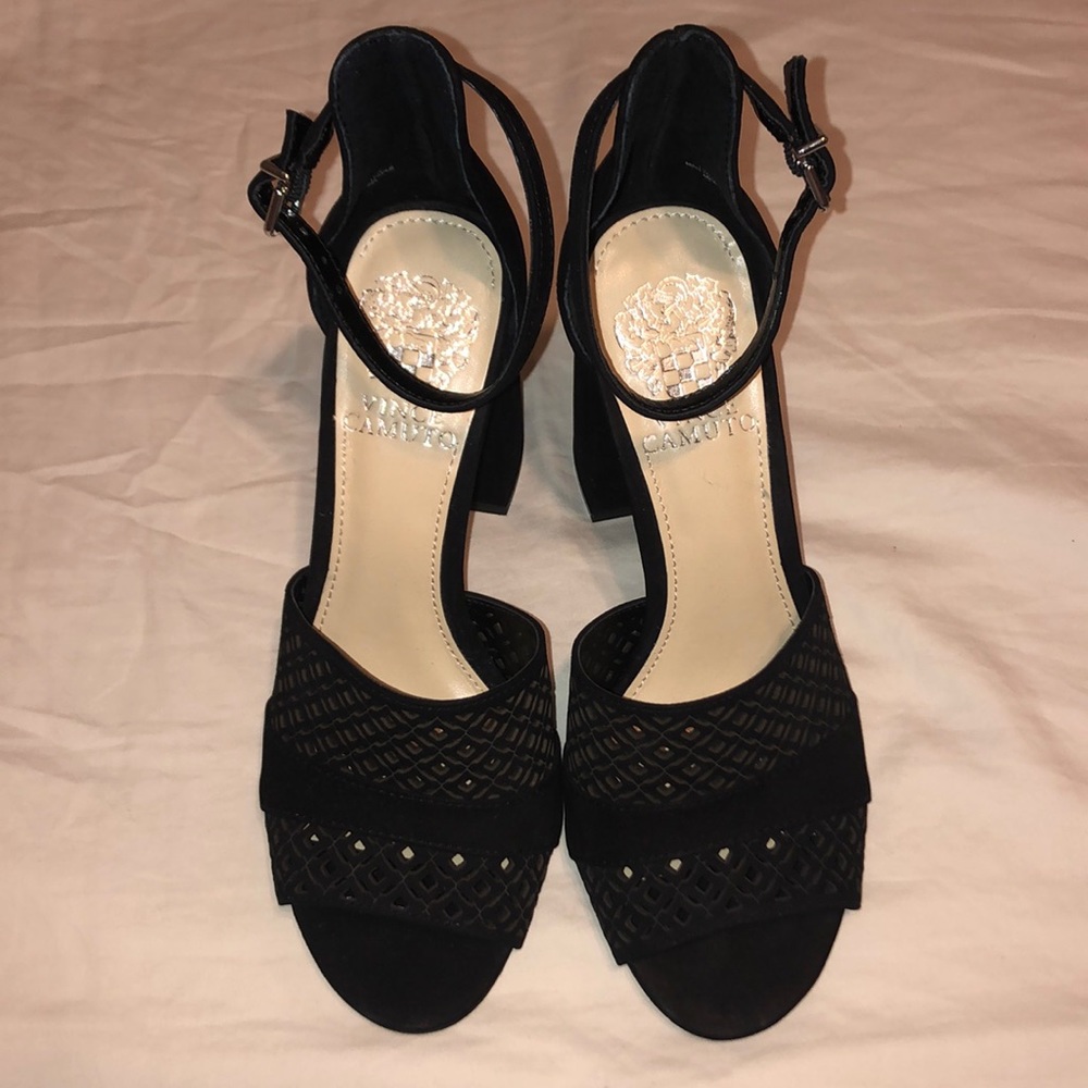 Never worn, open toe Vince Camuto black heels